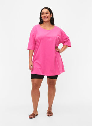 Oversized katoenen t-shirt met print, Shocking Pink ÉTOILÉ, Model image number 2