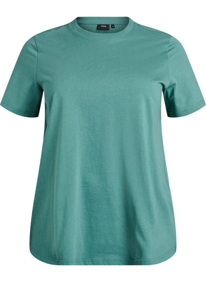 Basic katoenen T-shirt met ronde hals, Groen, Packshot image number 0