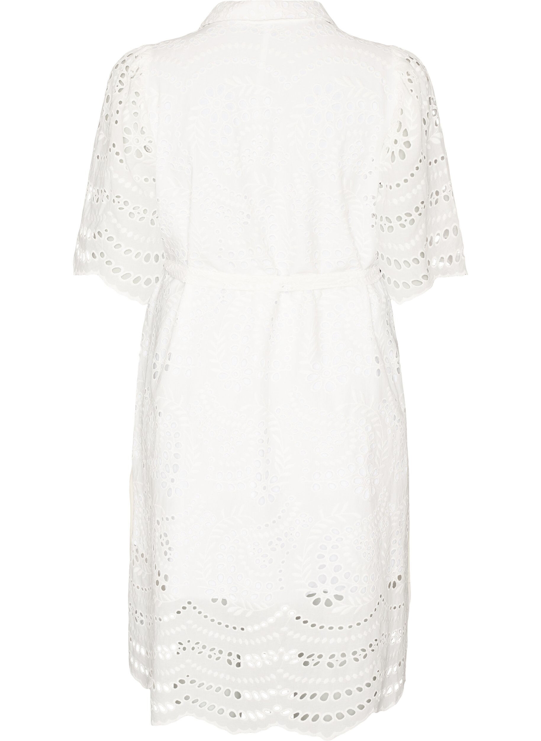 ZizziBlousejurk in broderie anglaise met strikceintuur, Wit, Packshot image number 1