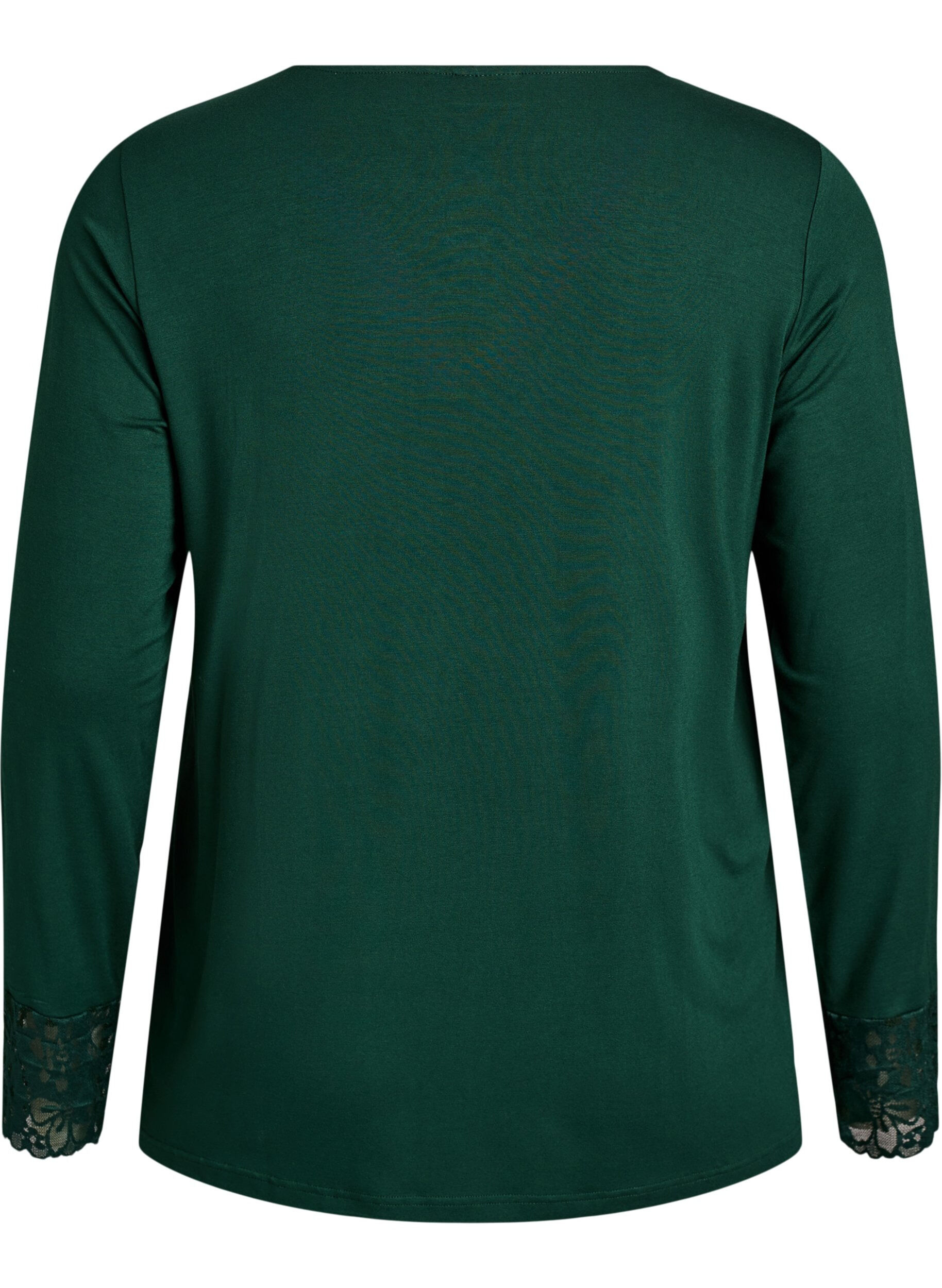 Zizzi Pyjamashirt met lange mouwen en kantdetails, Groen, Packshot image number 1