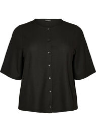 Blouse met een geribde textuur en knoopsluiting, Zwart