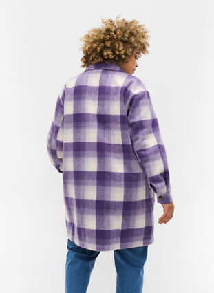 Geruit overhemd jasje met knopen en zakken, Purple Check, Model image number 1