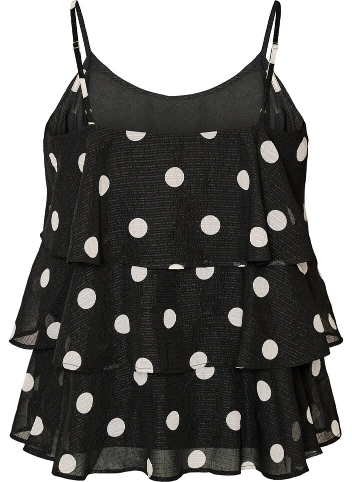 Gelaagde top met ruches en spaghettibandjes, Zwart, Packshot