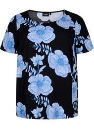 FLASH - Viscose blouse met korte mouwen en print, Zwart