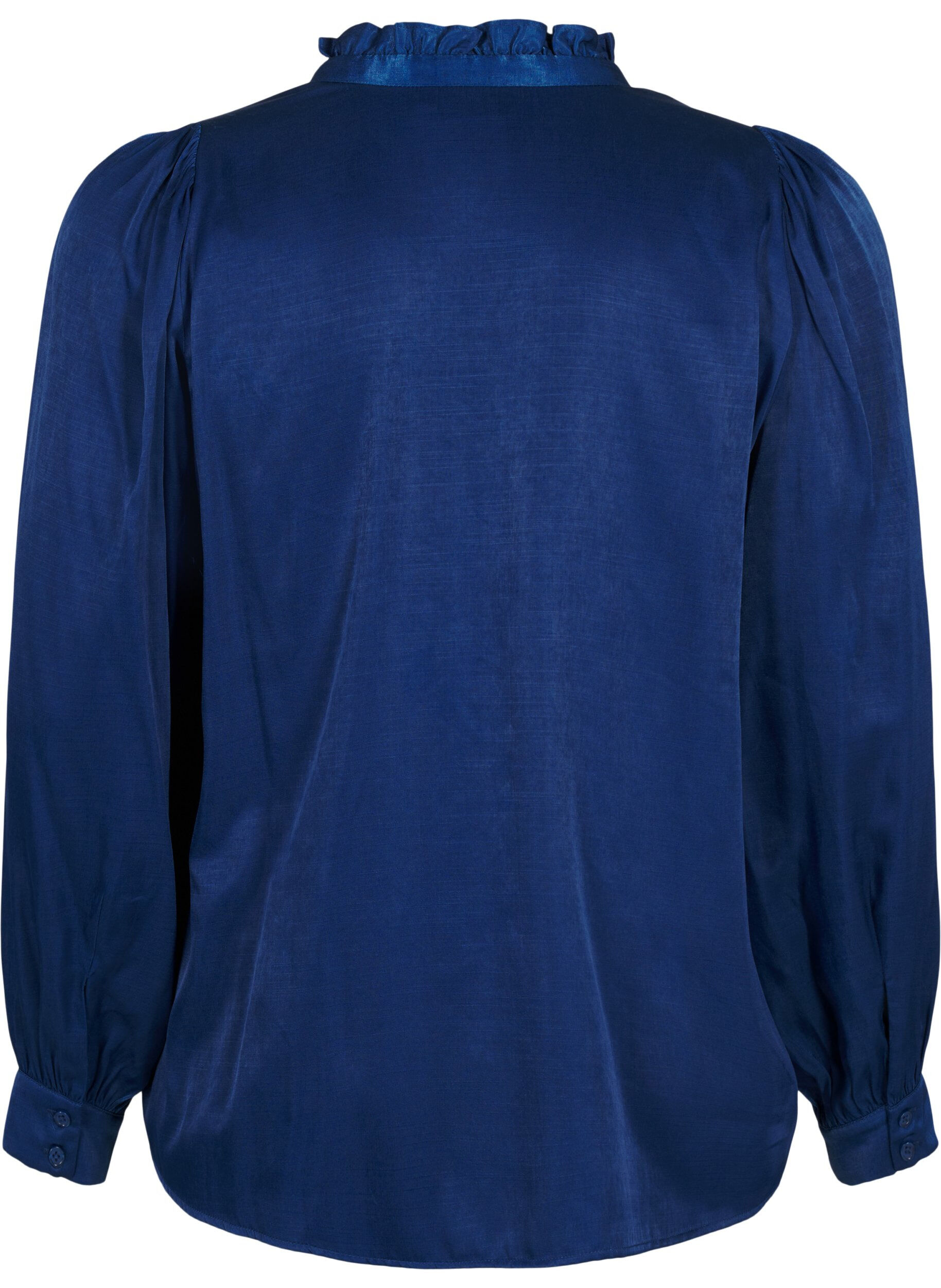 Zizzi Blouse met lange mouwen, ruches en V-hals, Estate Blue, Packshot image number 1