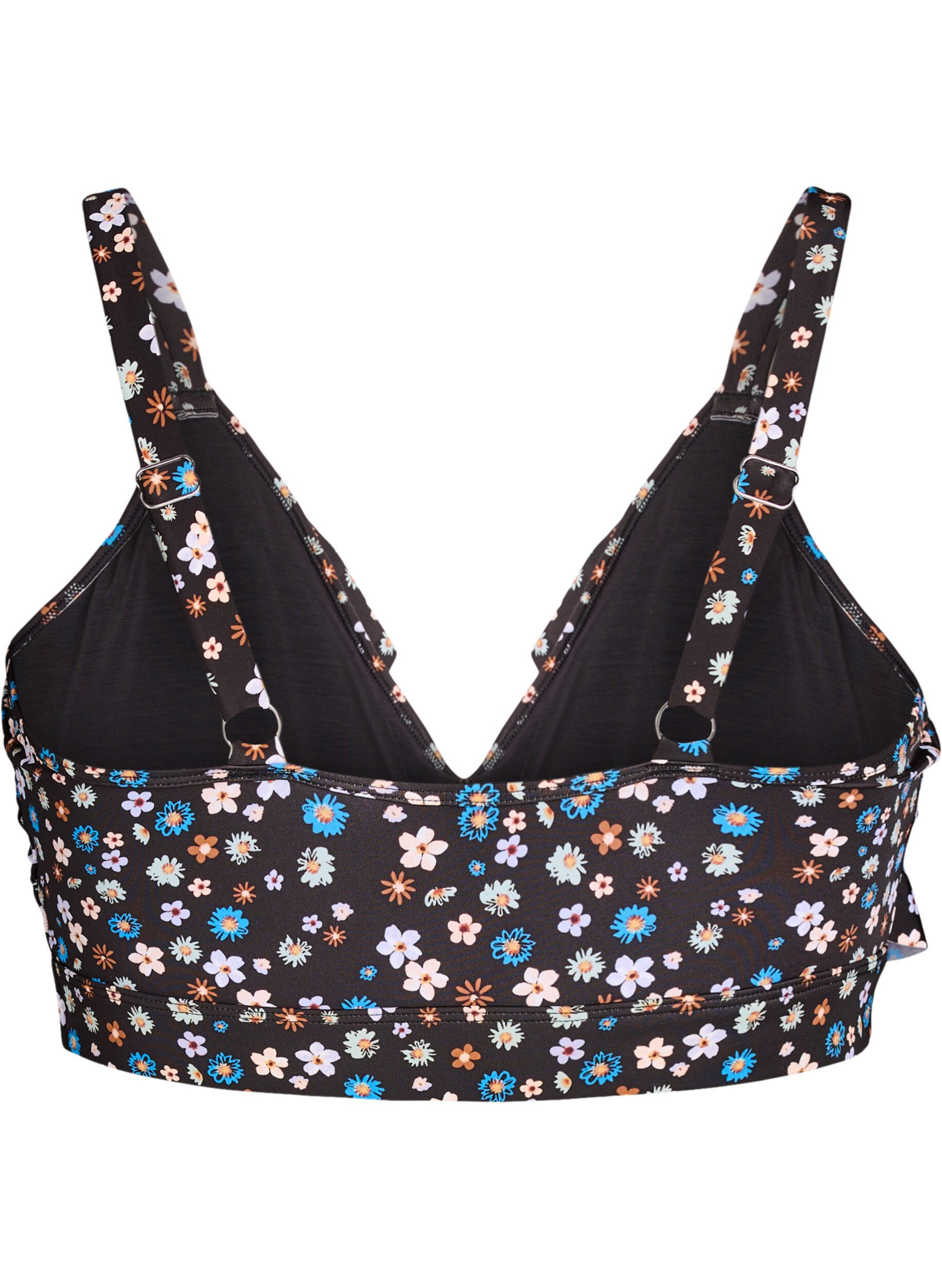 Zizzi Bloemen bikinitop met ruches, Bruin, Packshot image number 1