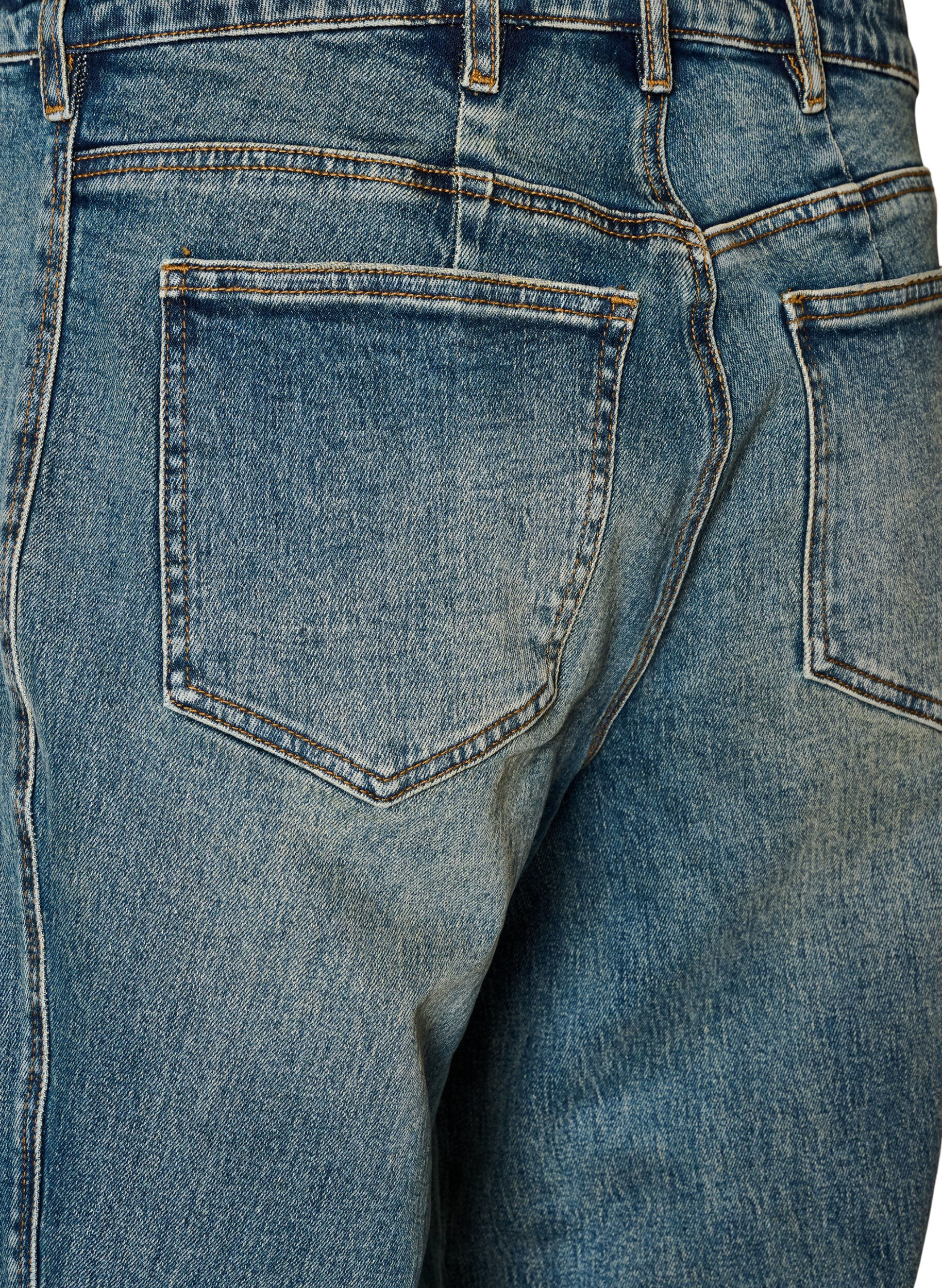 ZizziBarrel-fit jeans met een distressed wash, Blauw, Packshot image number 3