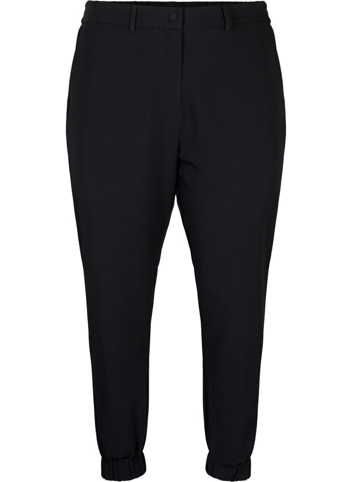 Broek met elastiek in de taille en bij de enkels, Black, Packshot image number 0