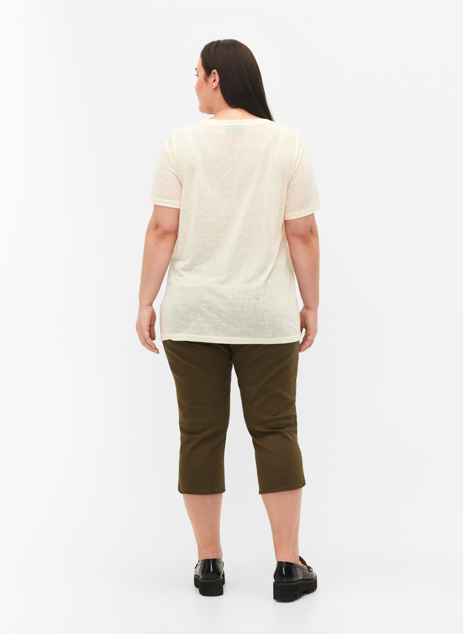 Zizzi Nauwsluitende driekwart broek in katoenmix, Ivy Green, Model image number 1