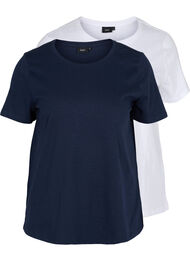 Set van 2 basic t-shirts in katoen, Navy B/B White, Packshot