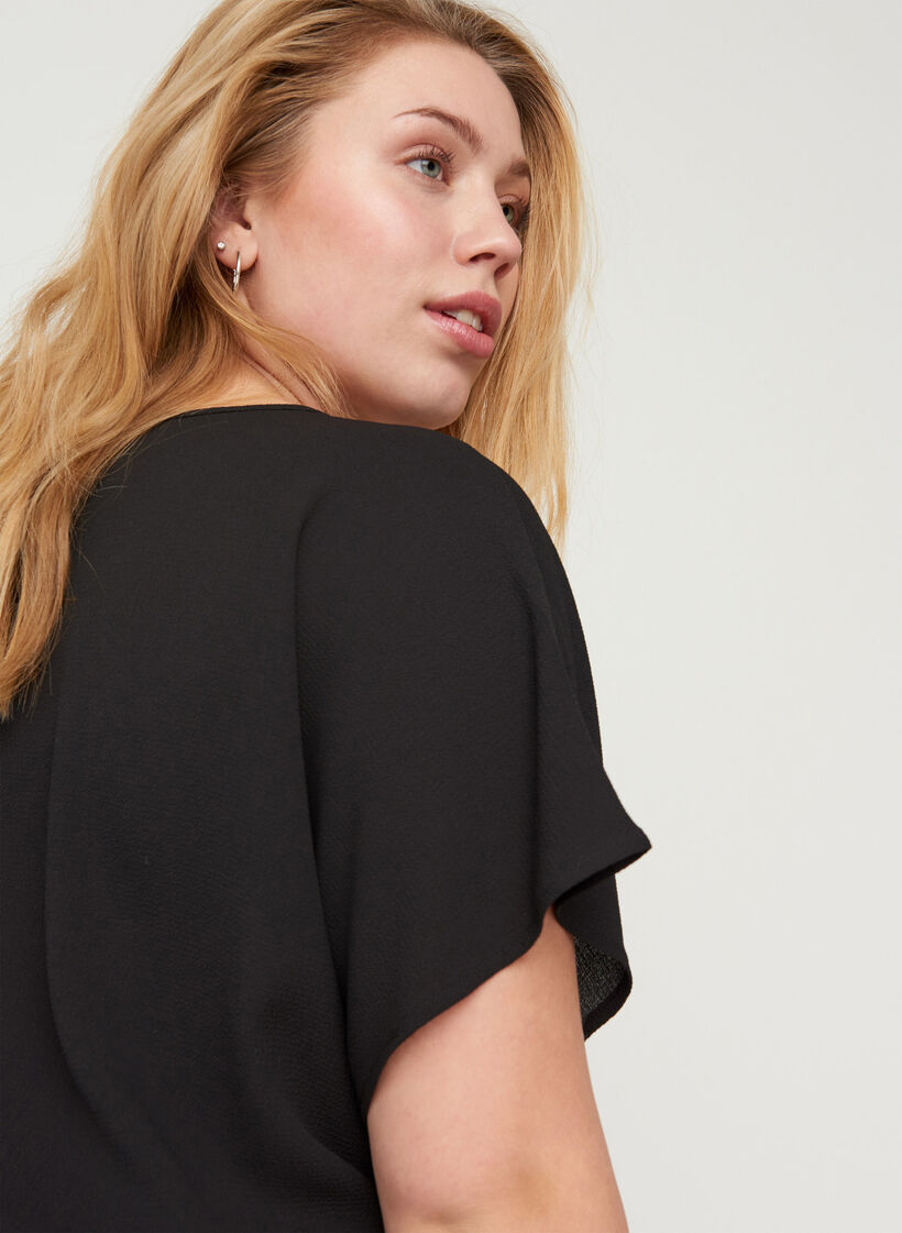 Blouse met korte mouwen en een ronde halslijn, Zwart, Model image number 3