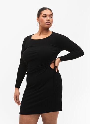 Strakke jurk met halslijn, Black, Model image number 0
