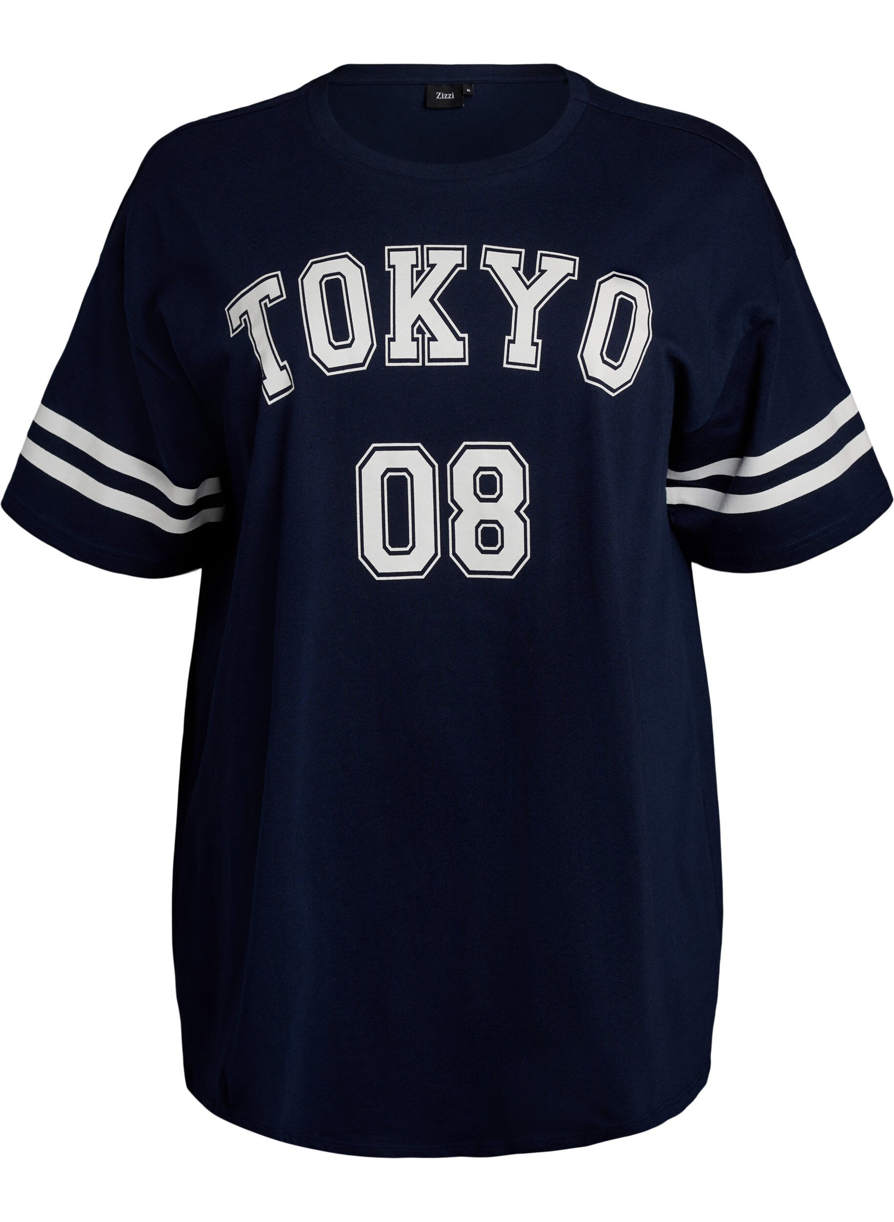 Zizzi Sportief oversized college T-shirt, Blauw, Packshot image number 0