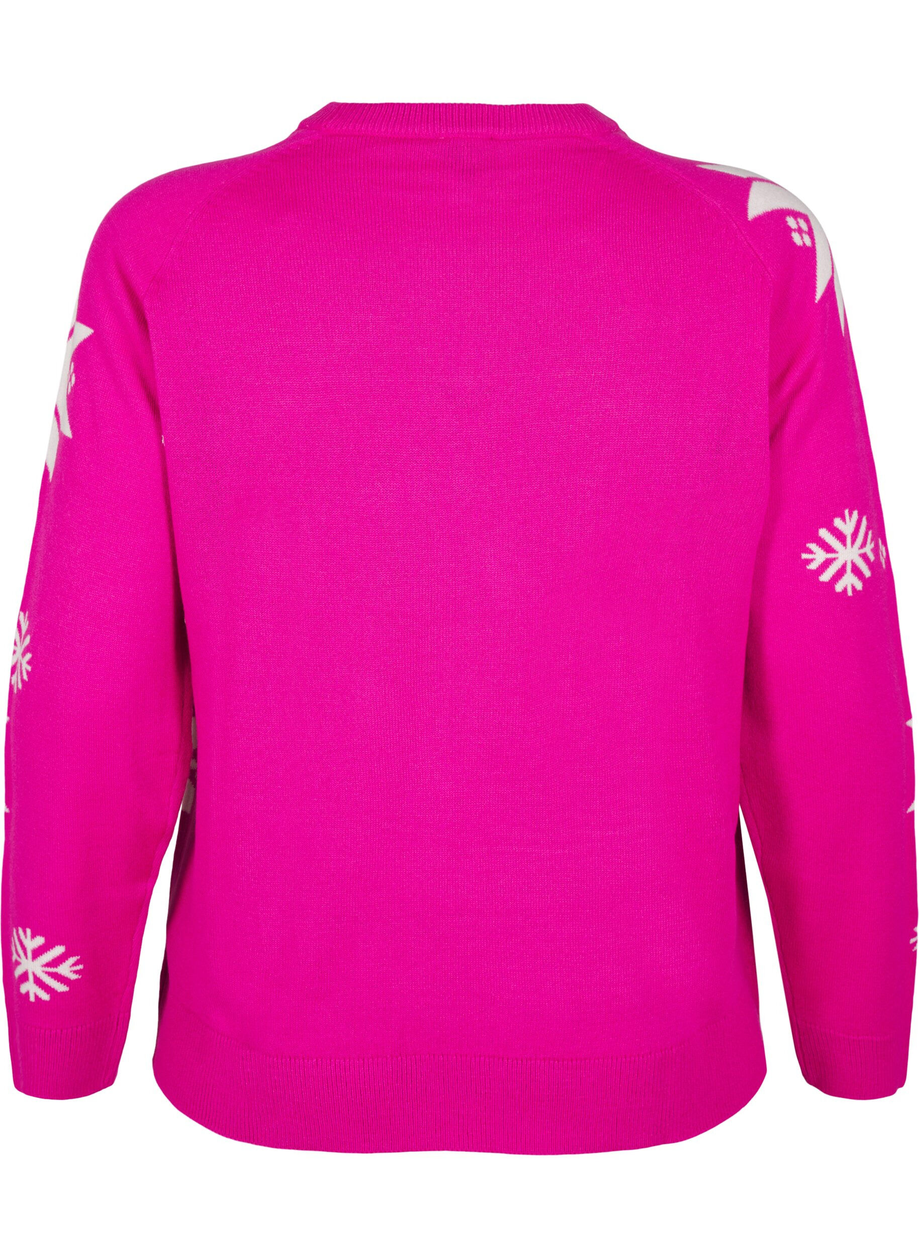 Zizzi Gebreide trui met sneeuwvlokken, Roze, Packshot image number 1