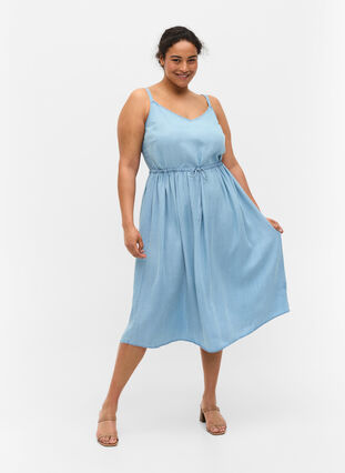 Midi-jurk met smokwerk en verstelbare taille, Light blue denim, Model image number 2