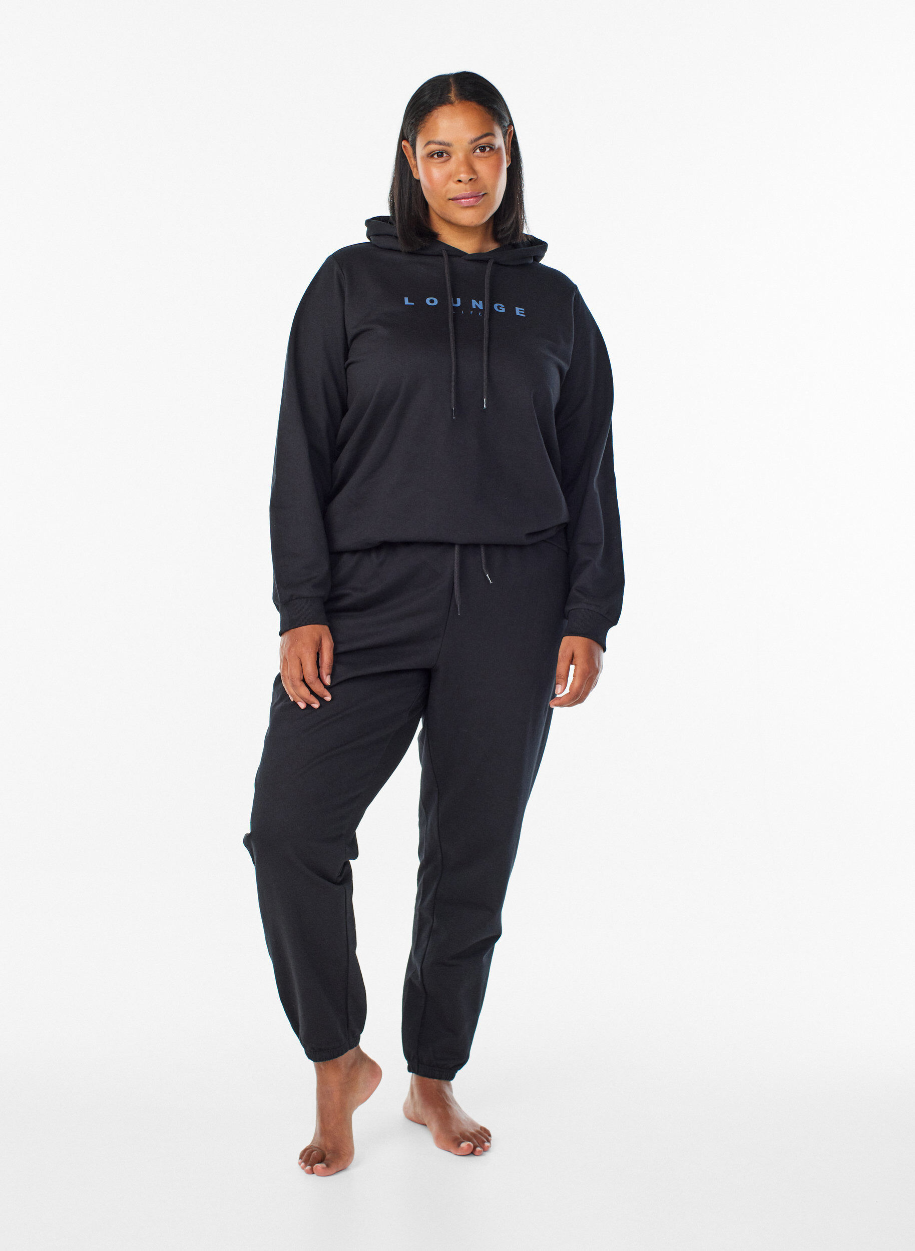 ZizziSweater met capuchon en print, Zwart, Model image number 1
