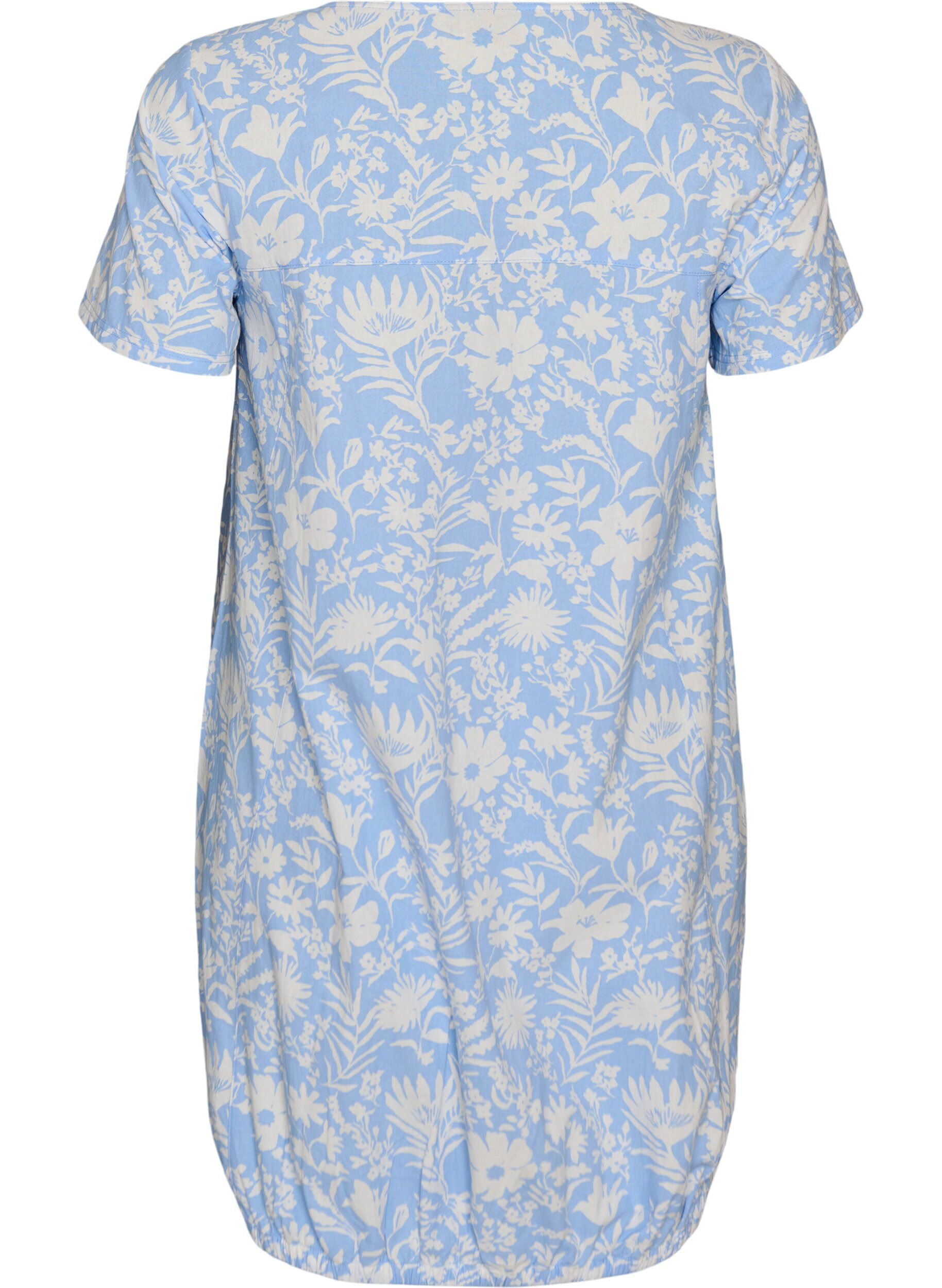 ZizziKatoenen jurk met korte mouwen en print, Vanille, Packshot image number 1