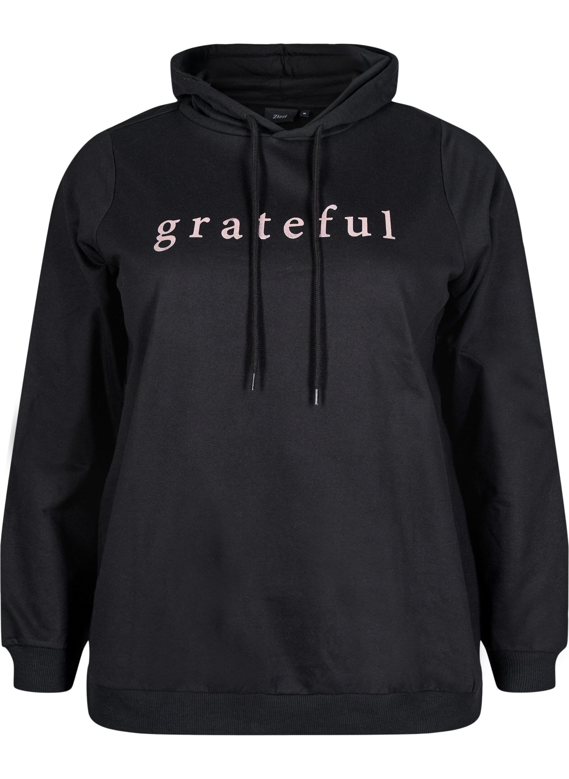 Zizzi Sweater met capuchon en print, Zwart, Packshot image number 0