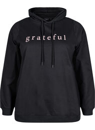 Sweater met capuchon en print, Zwart