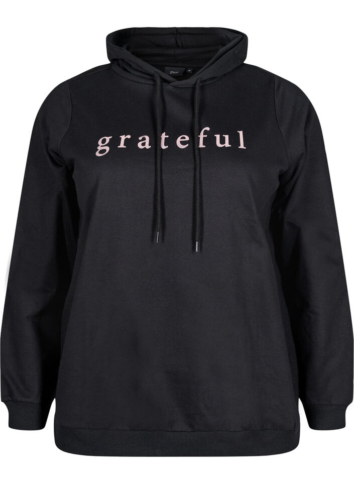 Sweater met capuchon en print, Zwart, Packshot image number 0