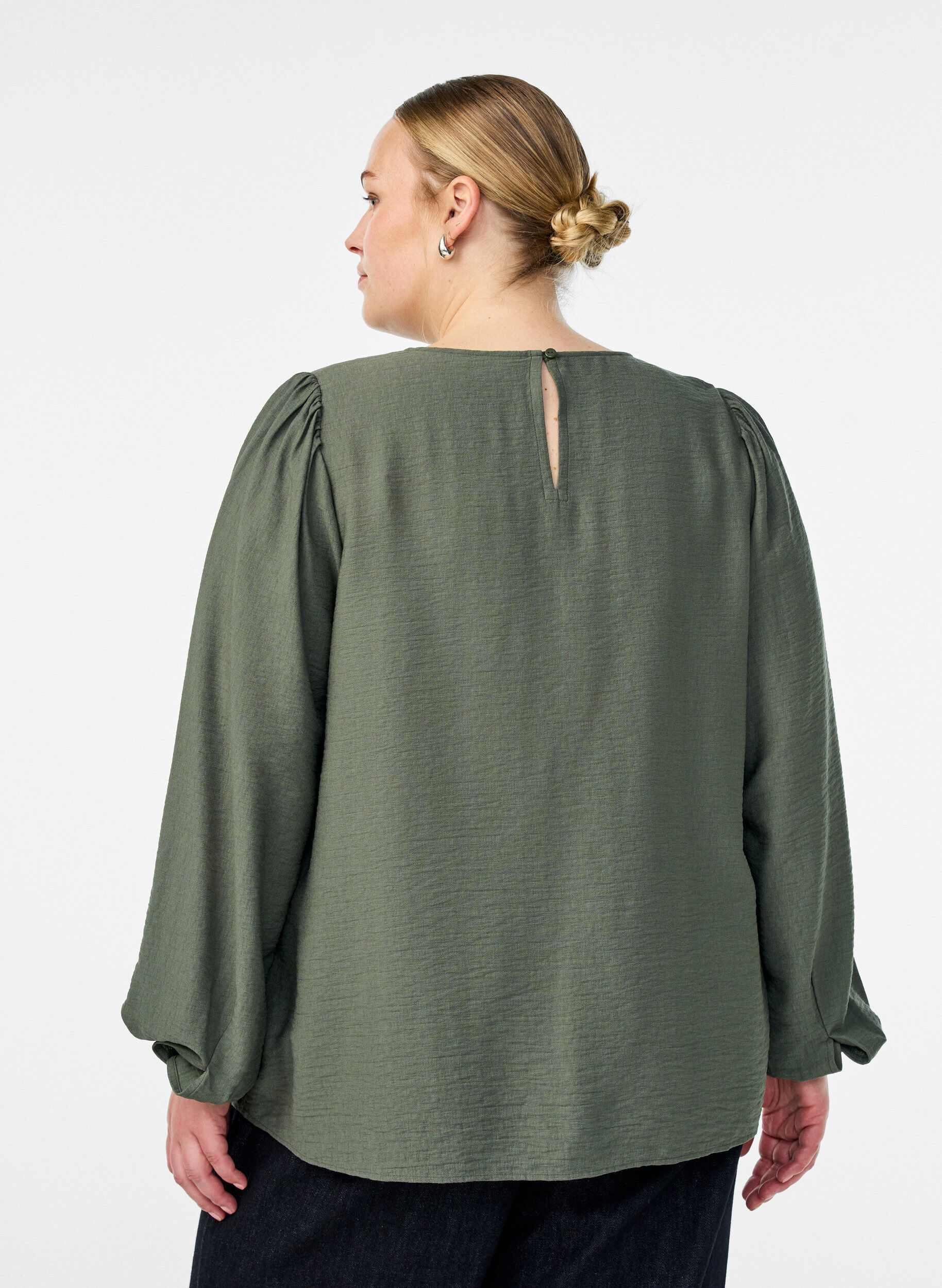Zizzi Viscose blouse met lange mouwen, Groen, Model image number 2