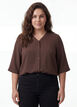 Shirtblouse met V-hals en 3/4 mouwen, Bruin, Model image number 0