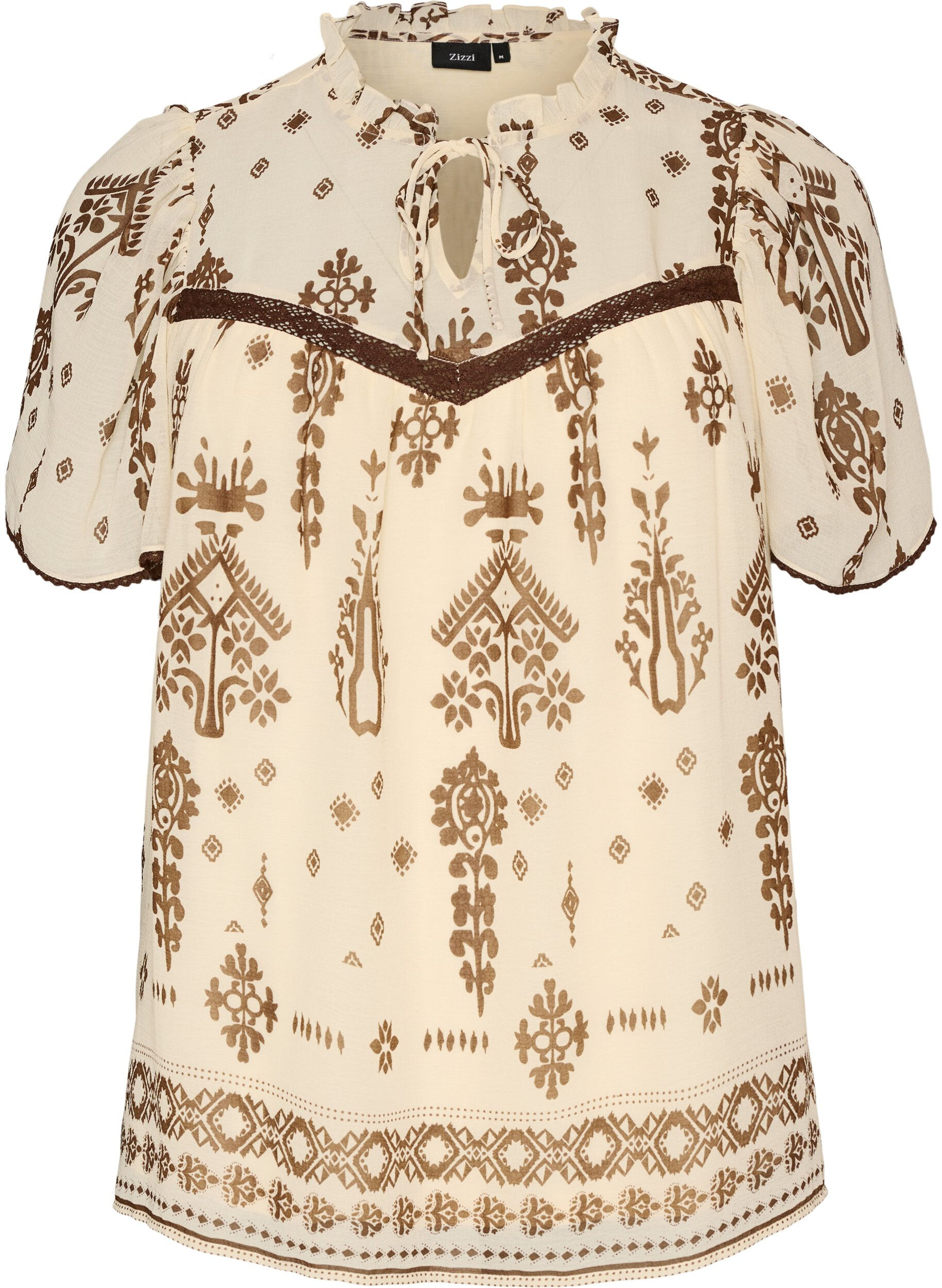 ZizziBlouse met patroon en gehaakte afwerking, Beige, Packshot image number 0