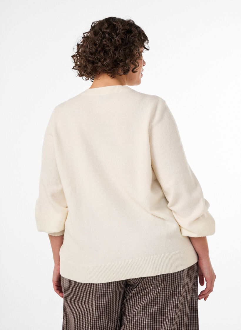 Cardigan in zacht breisel met goudkleurige knopen, Vanille, Model image number 2