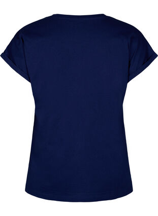 T-shirt van biologisch katoen met gouden opdruk, Med.Blue Gold Flower, Packshot image number 1