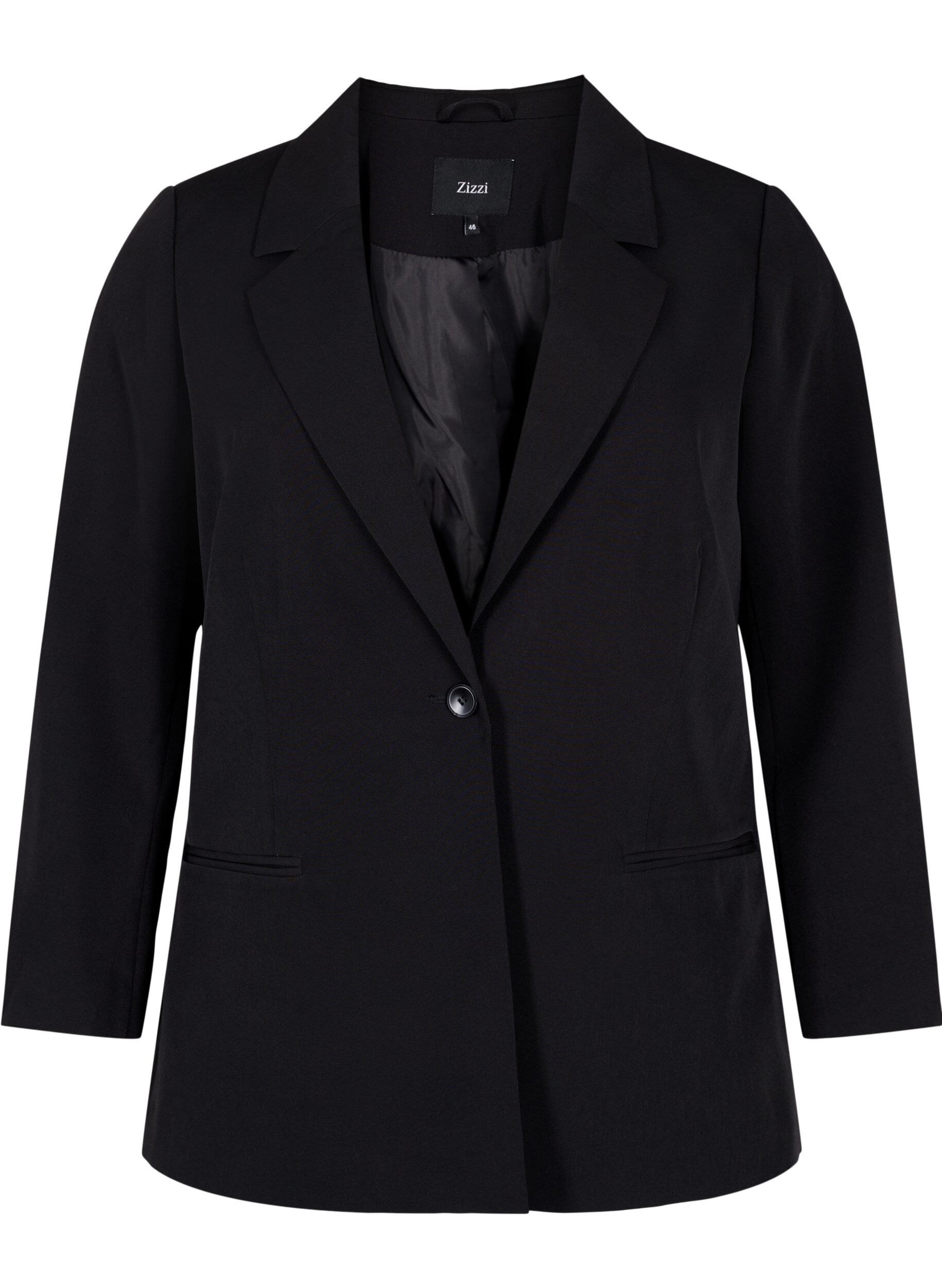 Zizzi Blazer met een enkele knoopsluiting, Black, Packshot image number 0