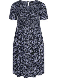 Viscose jurk met print en smokwerk, Blue Dot
