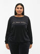 Velour Blouse met geborduurd tekst, Black, Model image number 0