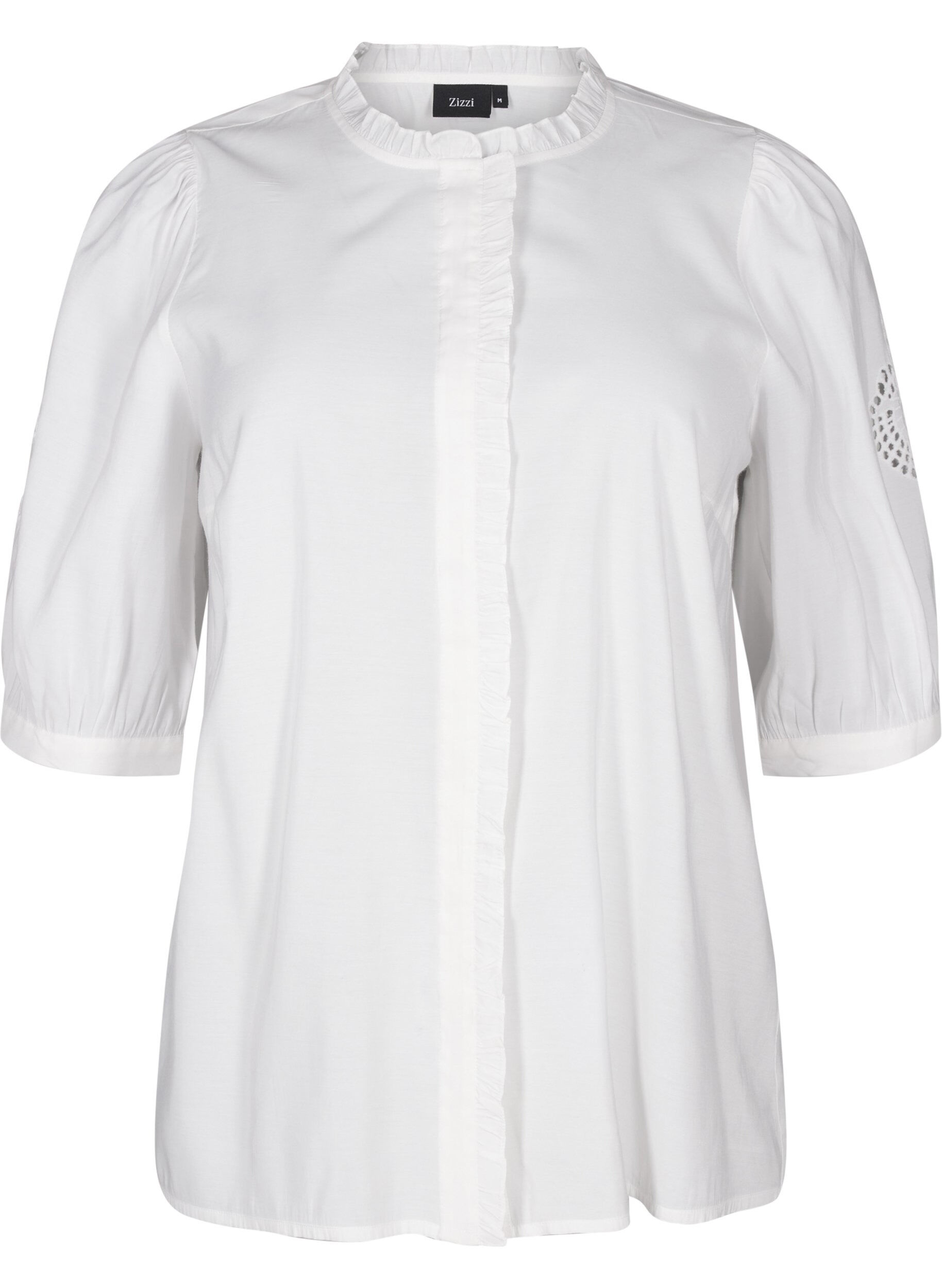 Zizzi Overhemdblouse met ruches en broderie anglaise, Wit, Packshot image number 0