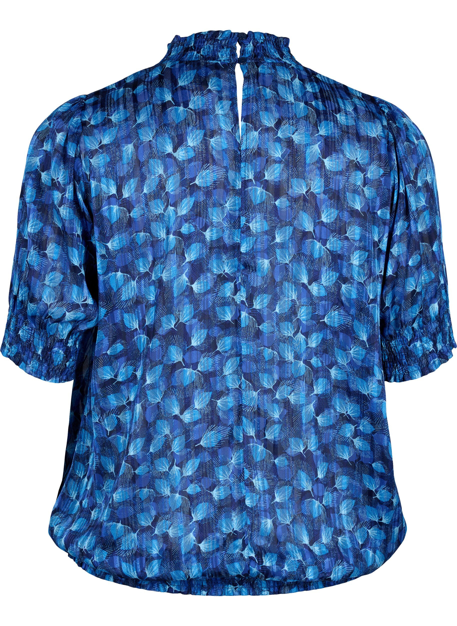 Zizzi  Smock-blouse met korte mouwen en print, Navy Blazer Leaf AOP, Packshot image number 1