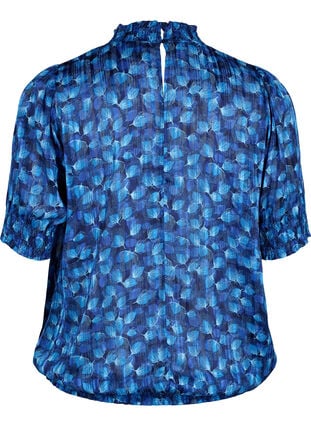  Smock-blouse met korte mouwen en print, Navy Blazer Leaf AOP, Packshot image number 1