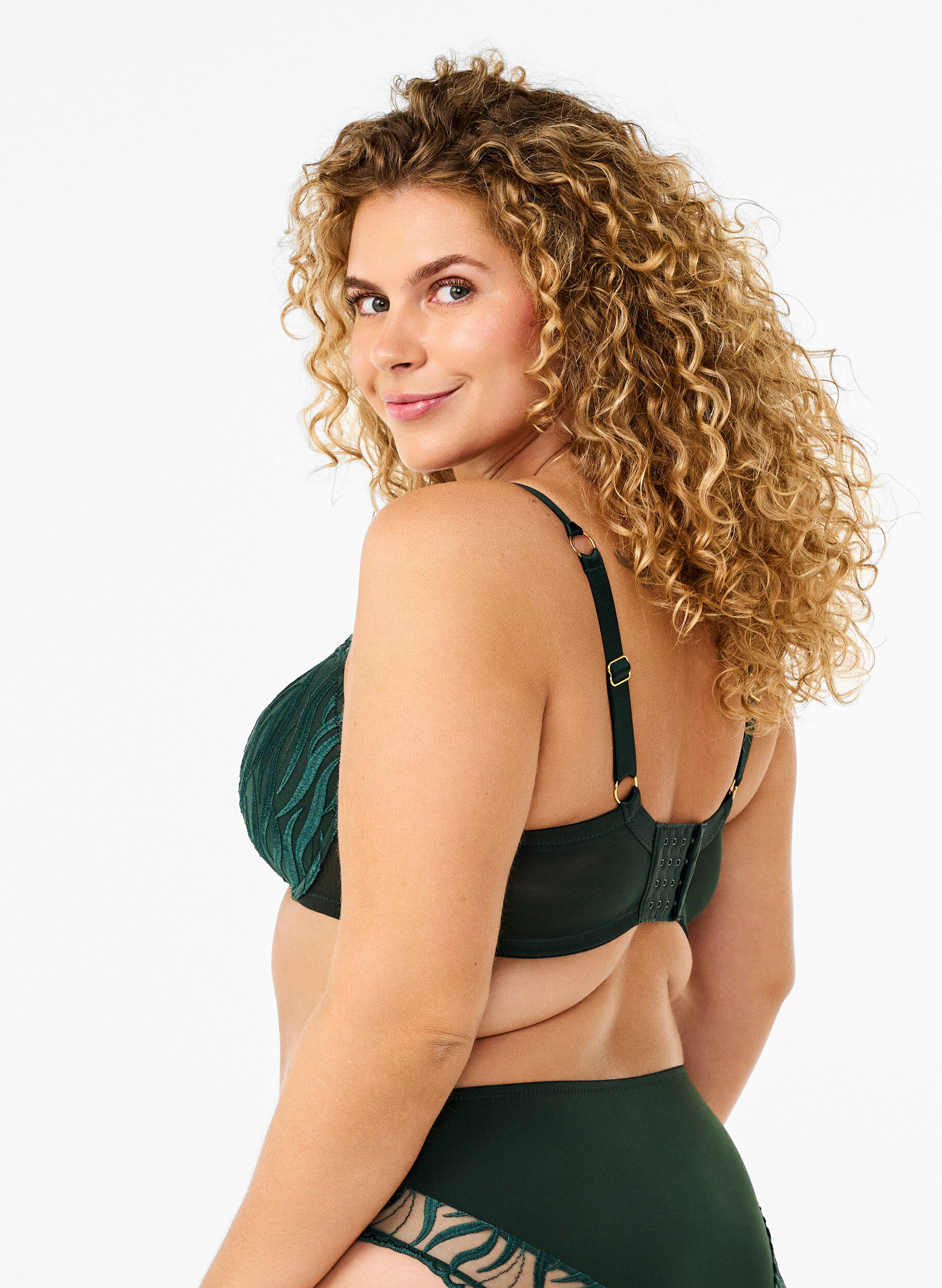 Zizzi Voorgevormde beha met borduursel, Groen, Model image number 1