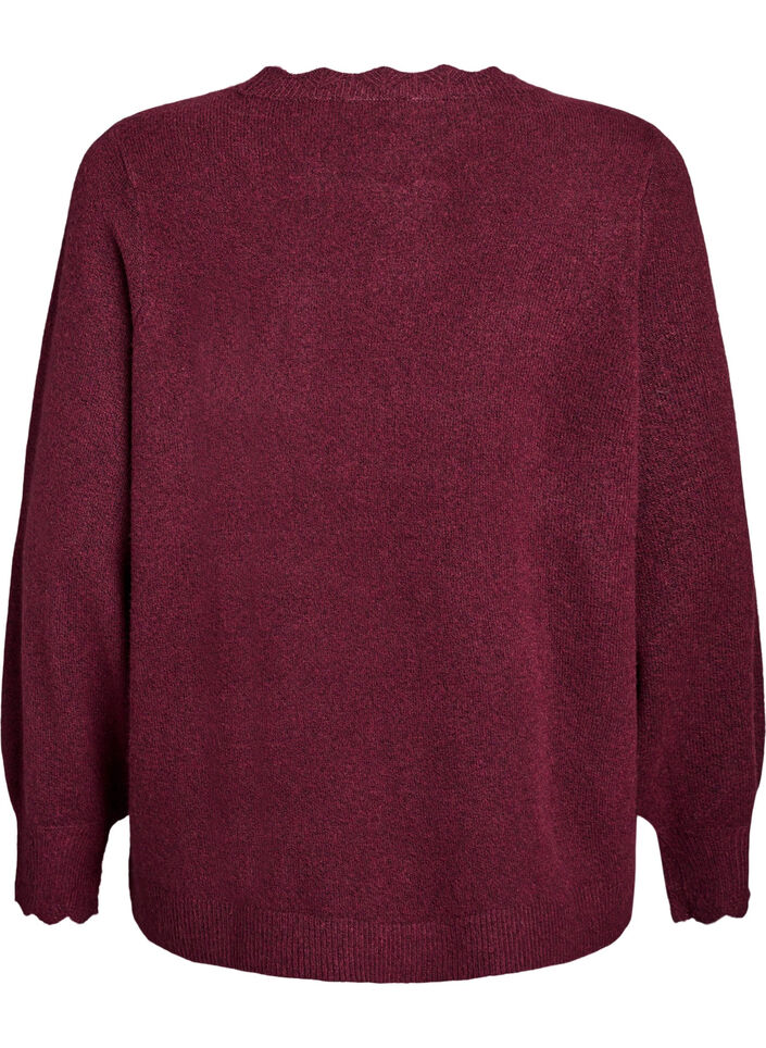 Gebreide blouse met golvende randen, Donker Bordeaux, Packshot image number 1