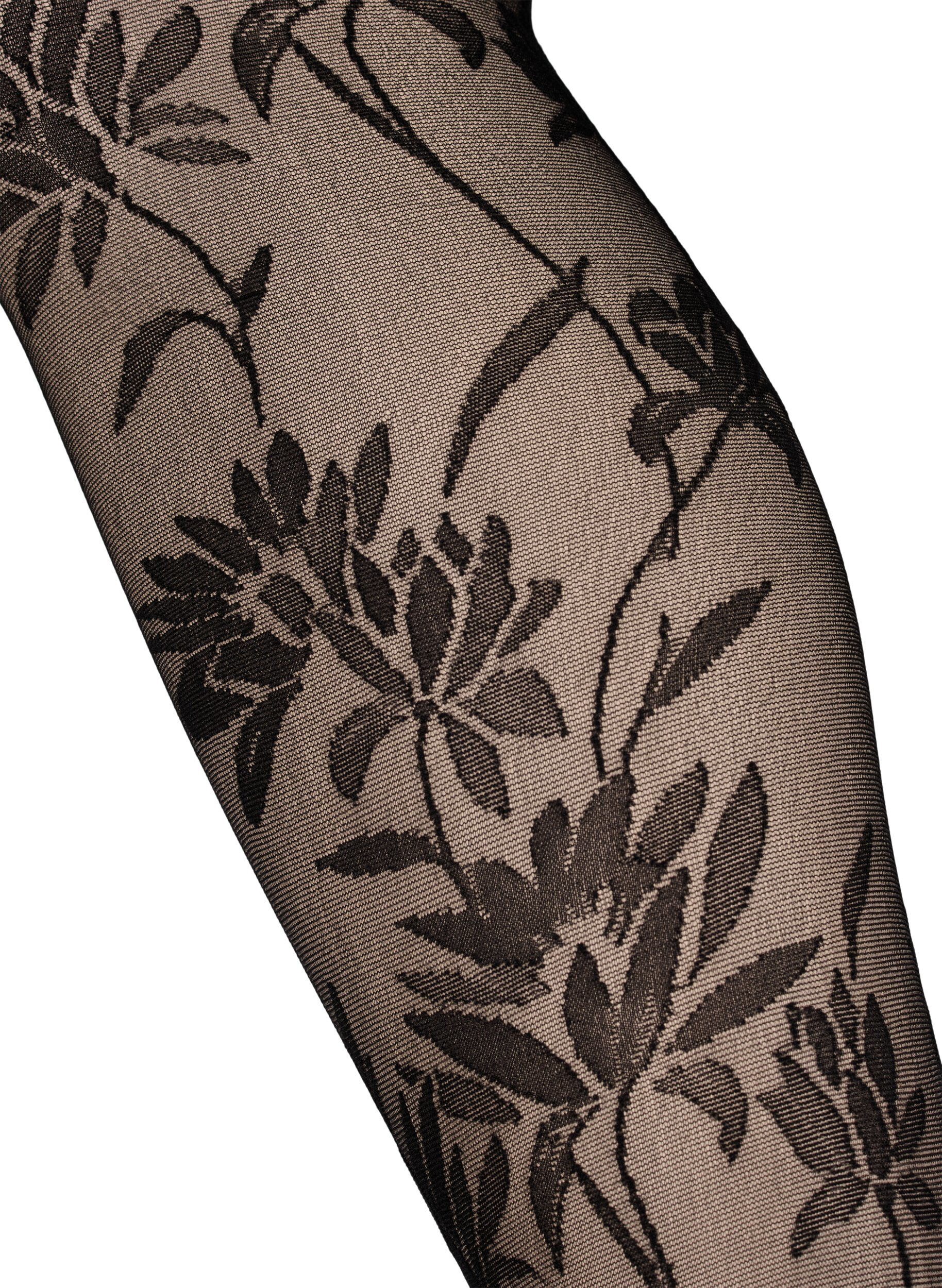 Zizzi Panty 25 denier met bladmotief, Black, Packshot image number 1