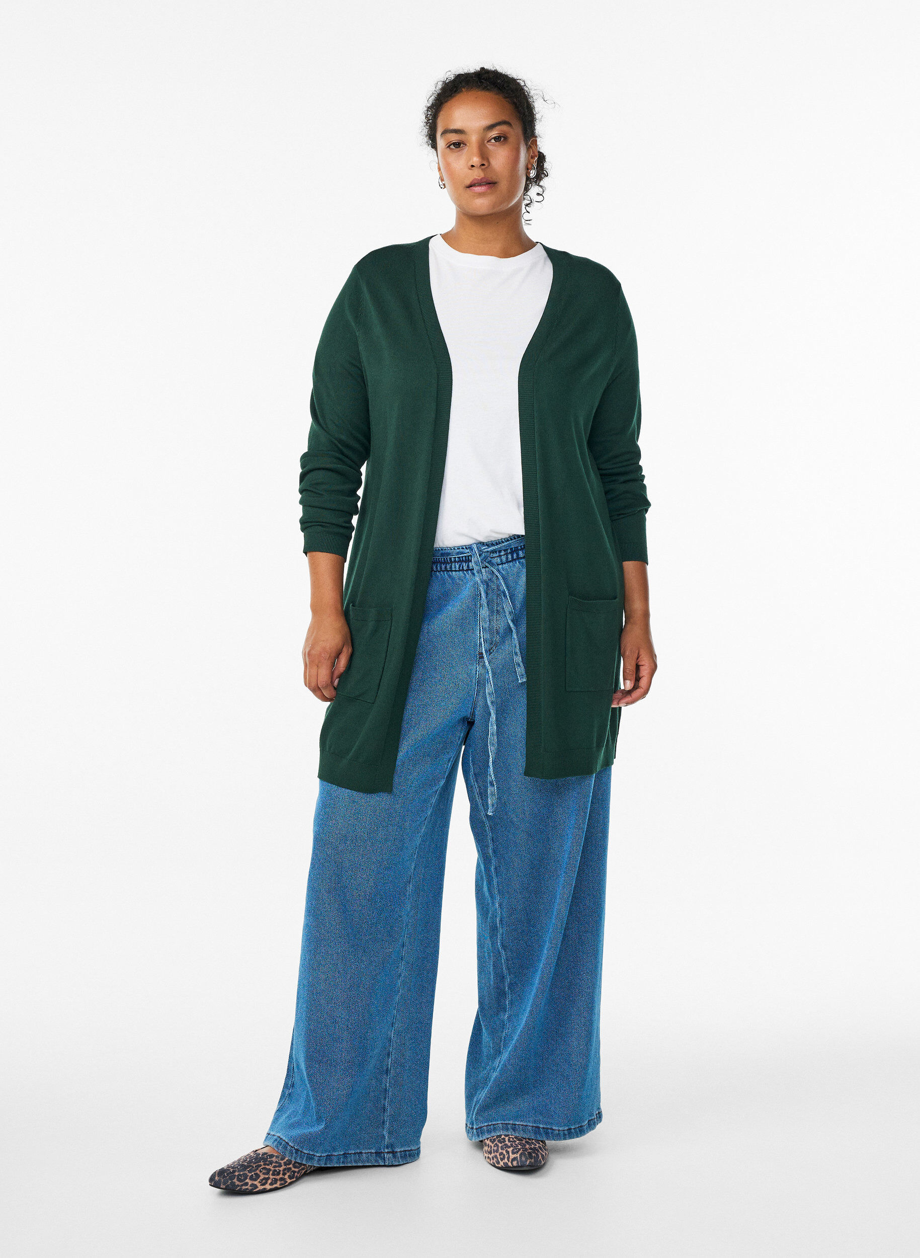 ZizziLang gebreid vest van een viscose mix, Groen, Model image number 1