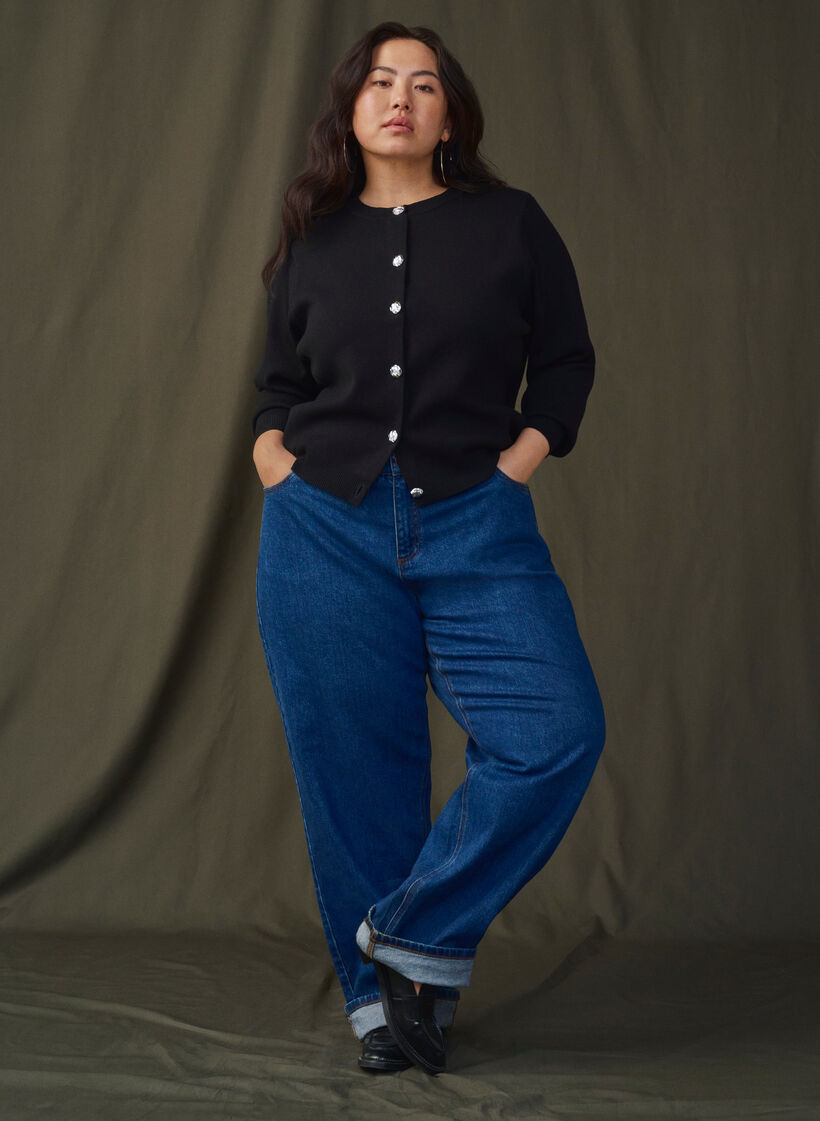 Gebreid vest met decoratieve knopen, Black, Image image number 0