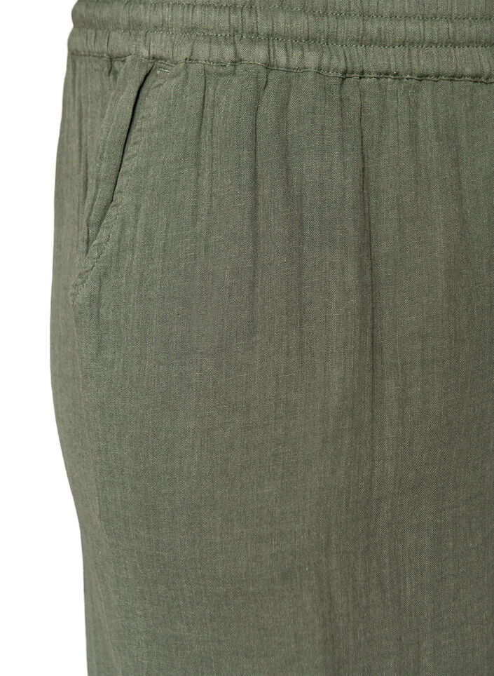 Los katoenen mousseline shorts met een hoge taille, Groen, Packshot image number 2