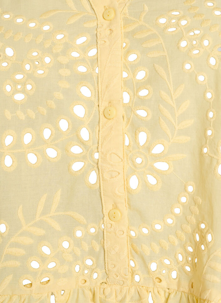 Mouwloze blouse met broderie anglaise en ruches, Geel, Packshot image number 2