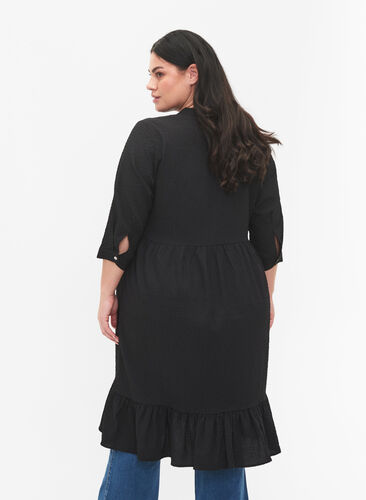 Effen midi jurk met 3/4-mouwen, Black, Model image number 1
