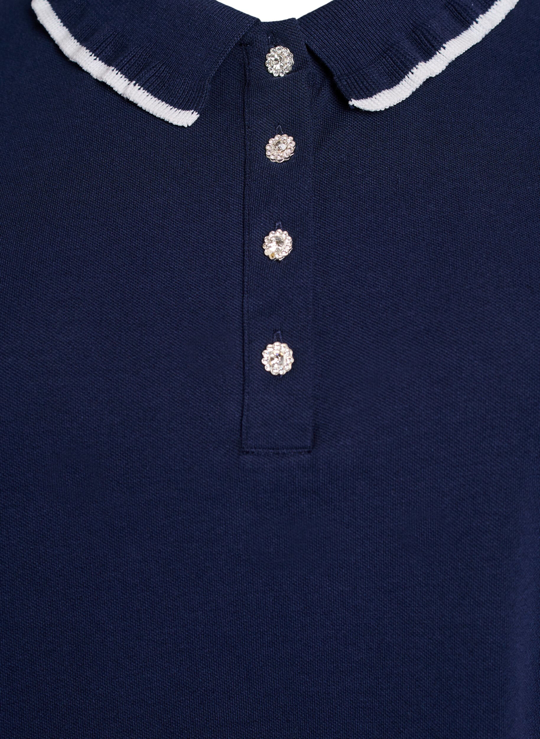 Zizzi Polo shirt met strass knopen en ruches., Blauw, Packshot image number 2