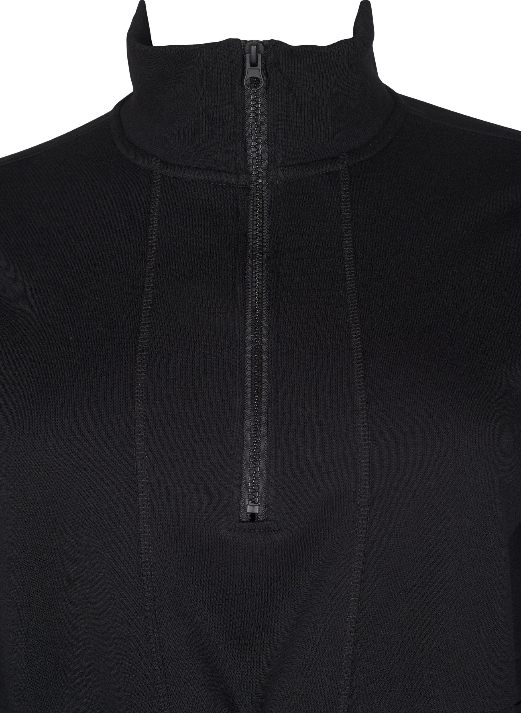 Zizzi Korte sweatshirt jurk met een col en verstelbare taille, Black, Packshot image number 2