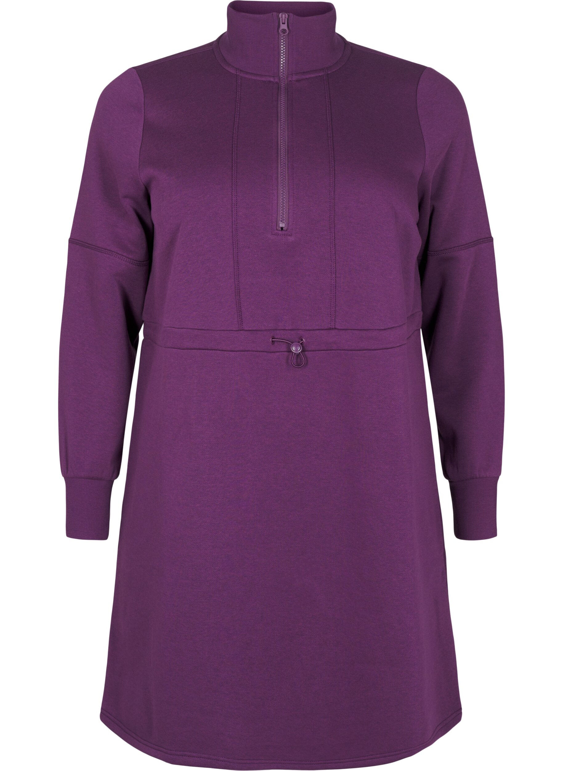 Zizzi Korte sweatshirt jurk met een col en verstelbare taille, Deep Purple, Packshot image number 0