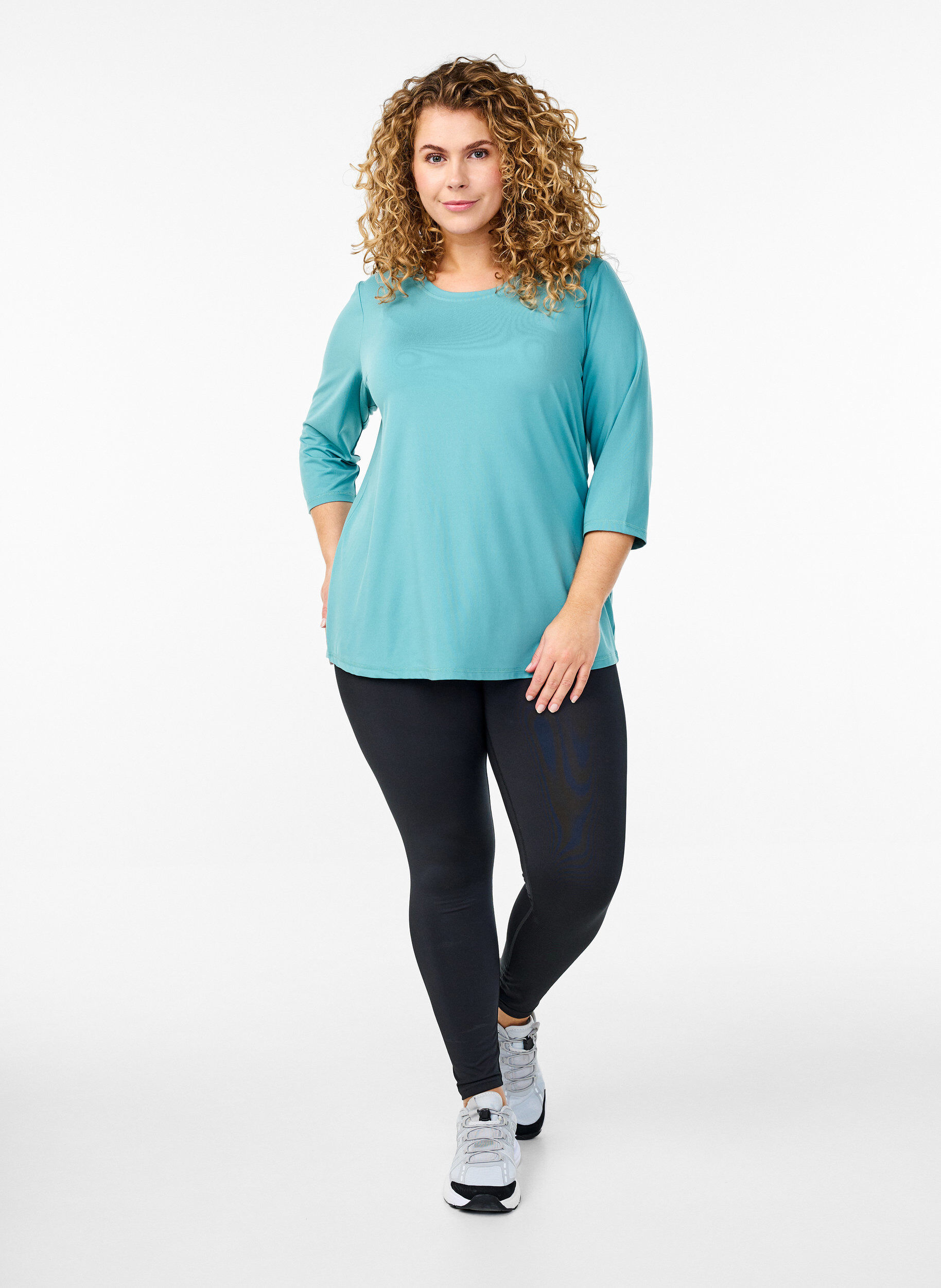 Zizzi Sporttop met 3/4 mouwen, Blauw, Model image number 1