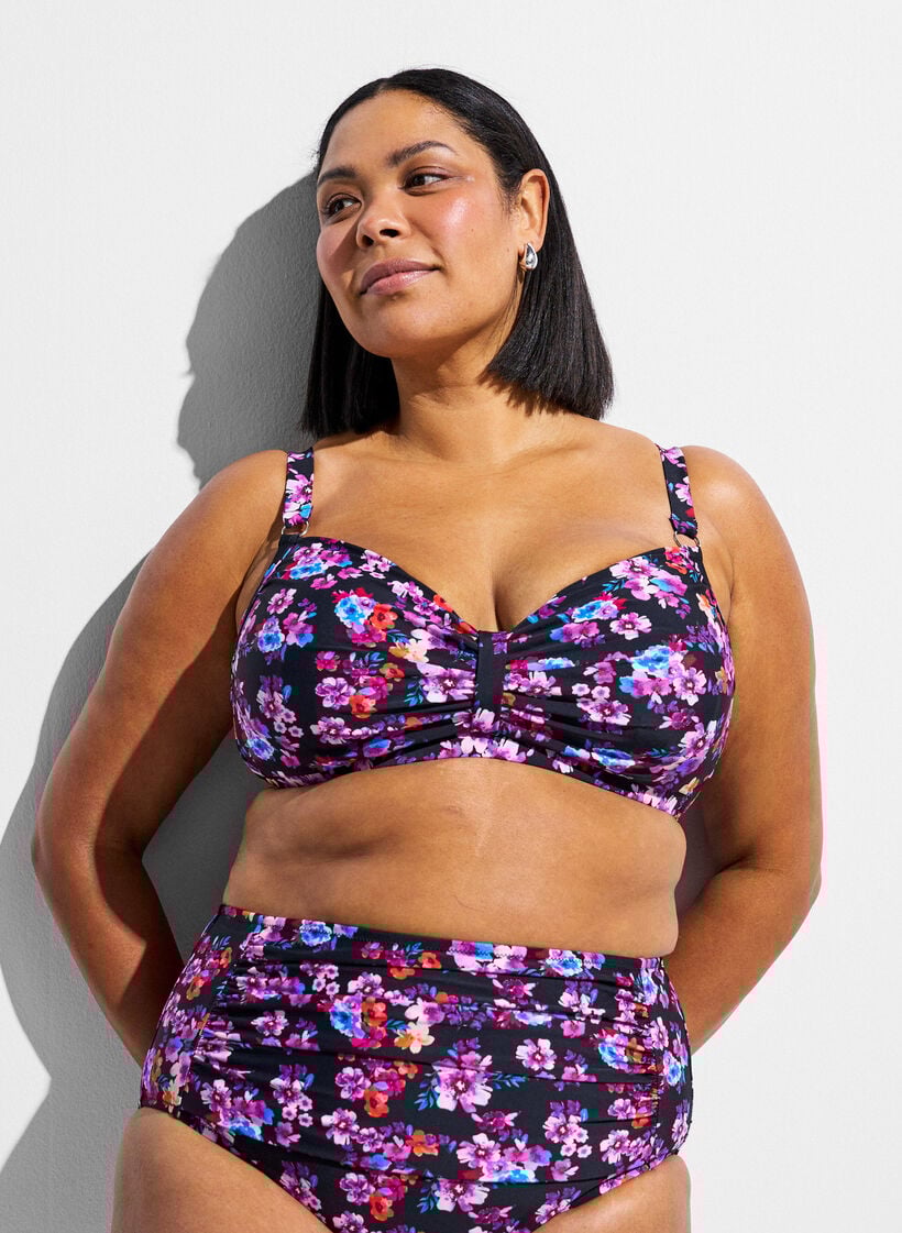 Bikinitop met beugel en patroon, Paars, Model image number 0