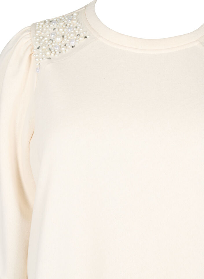 Sweatshirt met pareldetails, Buttercream, Packshot image number 2