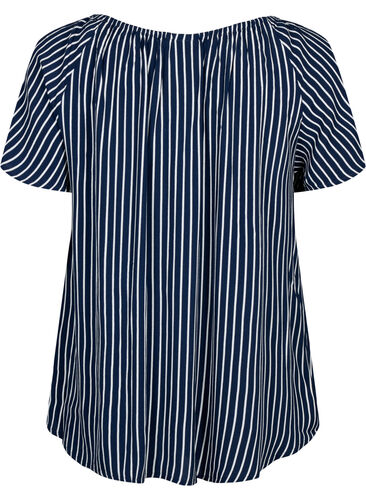 Effen blouse van viscose met korte mouwen, Navy B./White Stripe, Packshot image number 1